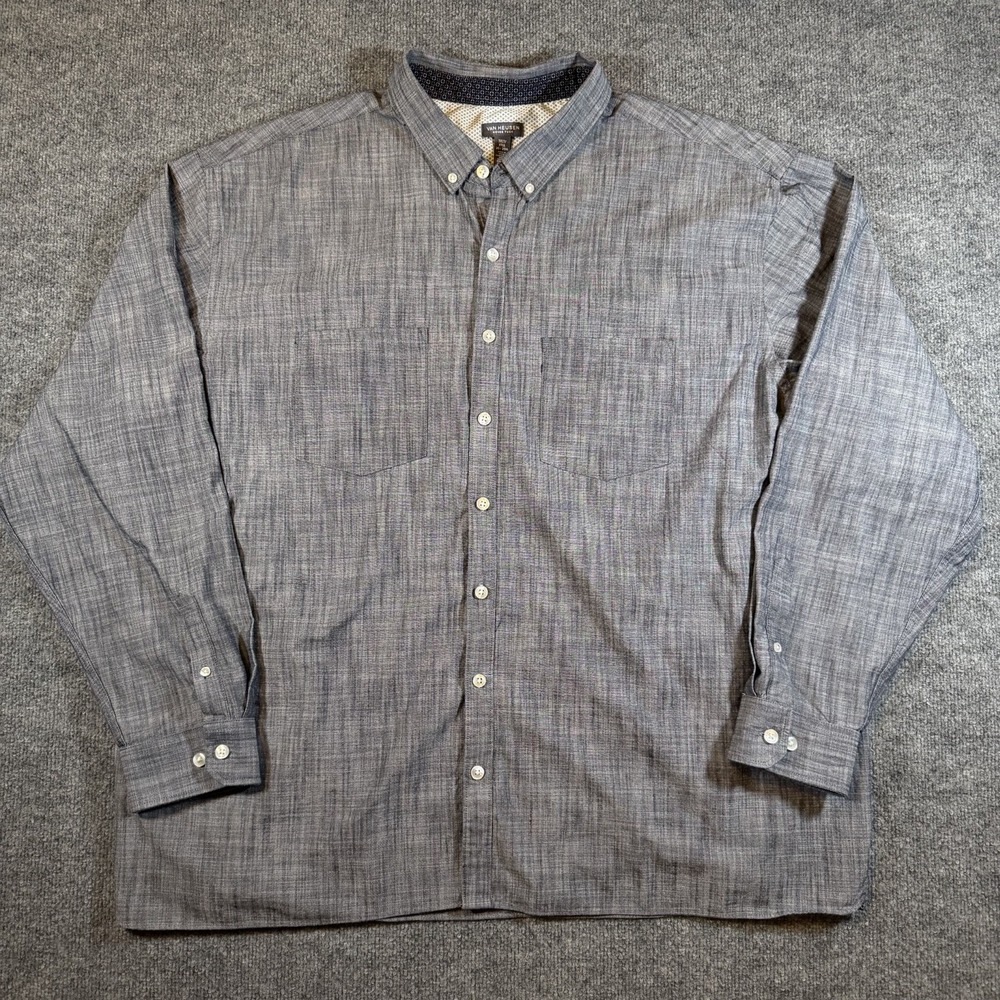 Van Heusen Never Tuck Mens 3XLT Button Down Long Sleeve Shirt Textured Gray